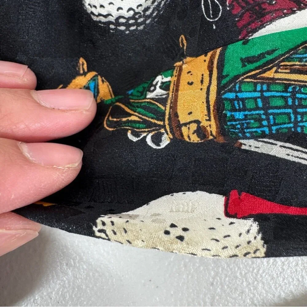 Vintage Golf Theme Silk Tie Black Novelty Golf Clubs Balls Summer Event Funky